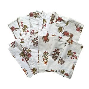 Pottery Barn Napkins Set Of 12 Floral Red Green Linen Blend 2011 Lot 20"x20"